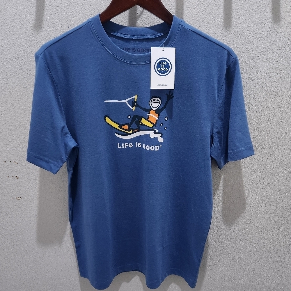 LIFE IS GOOD Men's S Crew Neck JAKE WATER SKIING S/S Tee Shirt VINTAGE BLUE NWT - Picture 3 of 7